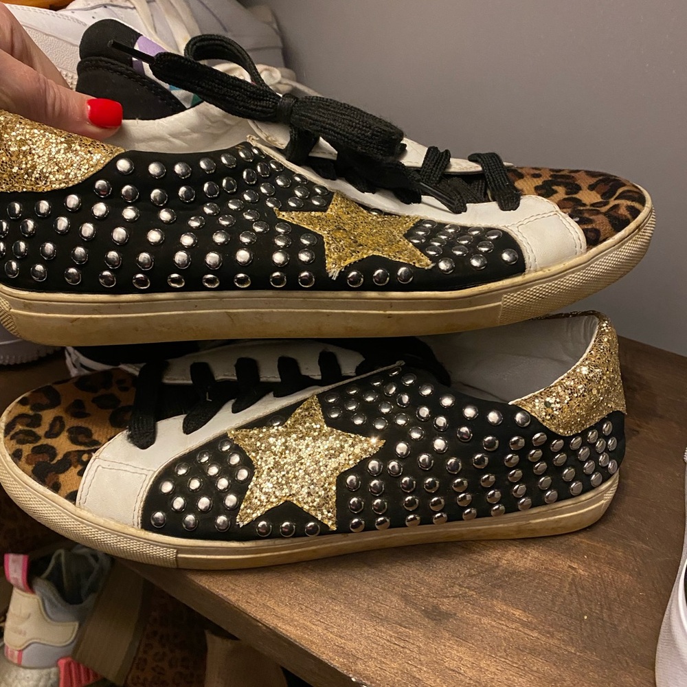 Black and Gold Studded Women's Sneakers